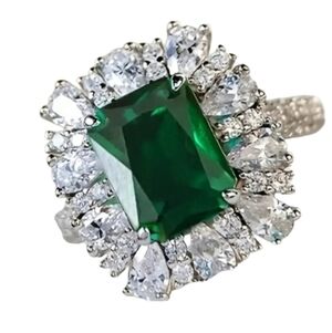 Green Gemstone Silvertone Ring